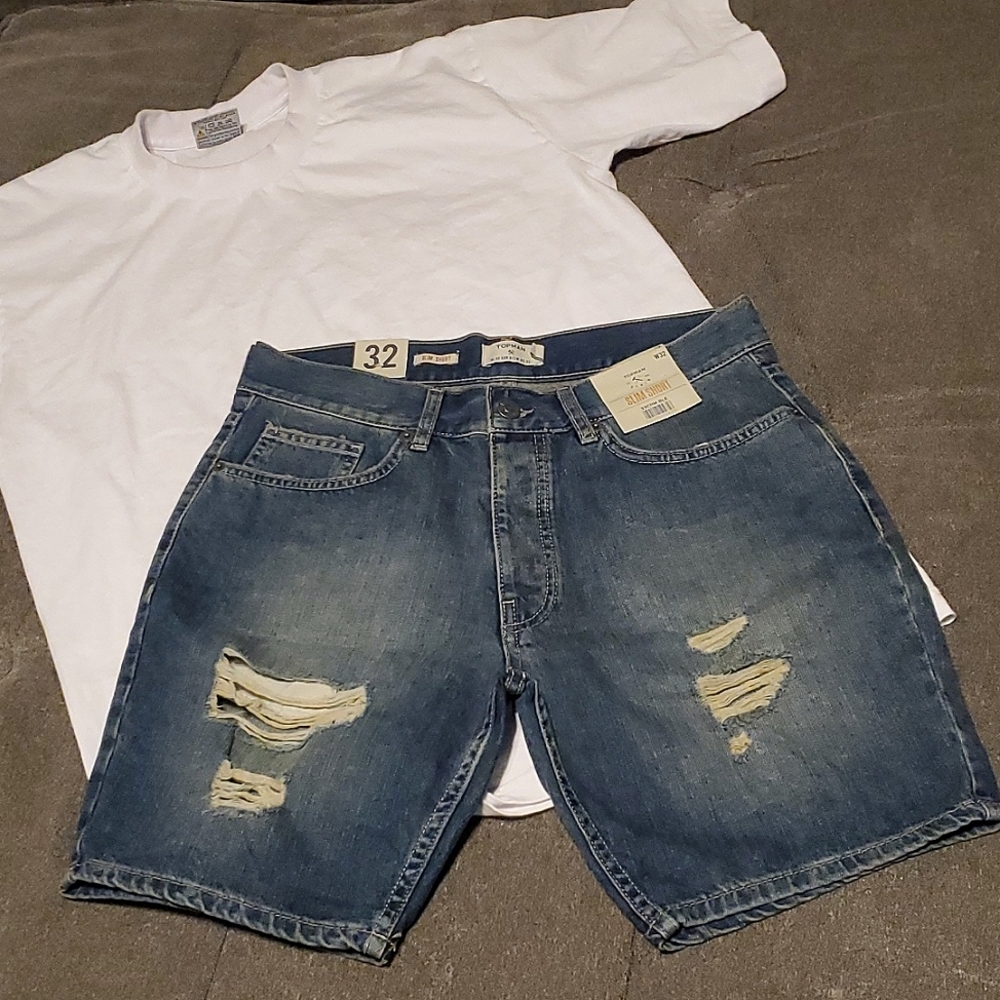 Topman denim distressed shorts